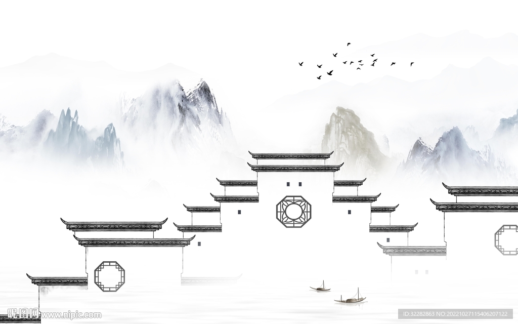 最新 中国风山水画 tIF分层