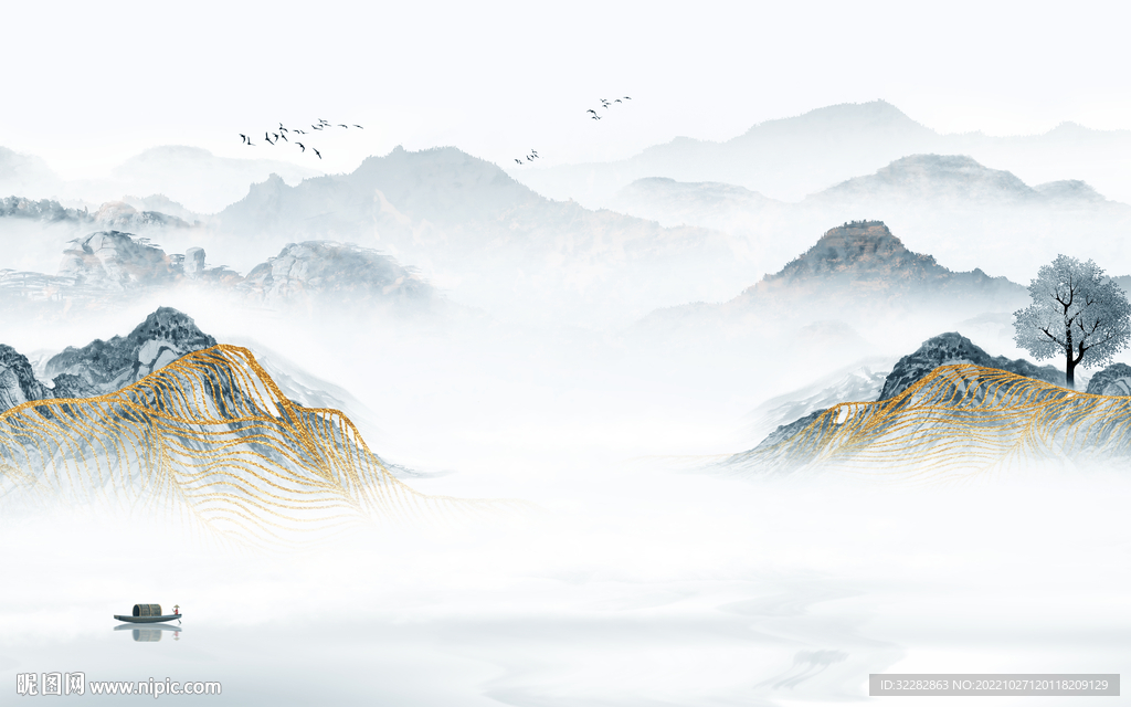 高档 中国风山水画 tIF分层