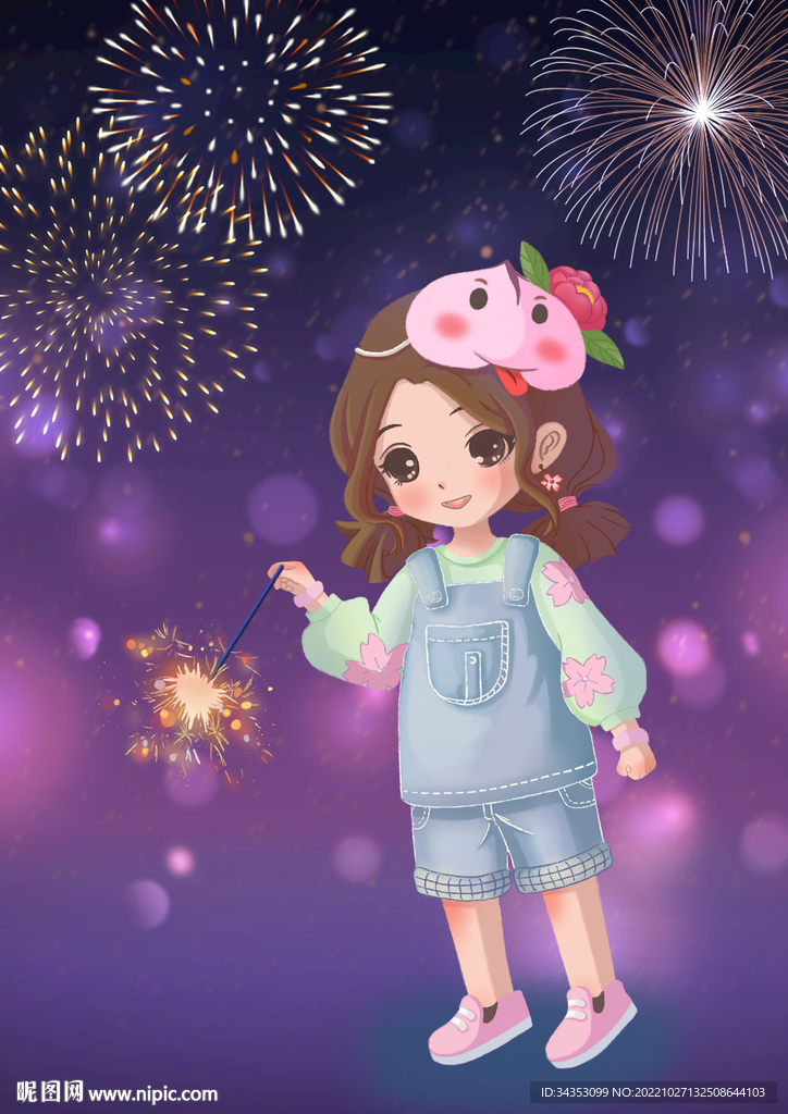 放烟花的小女孩