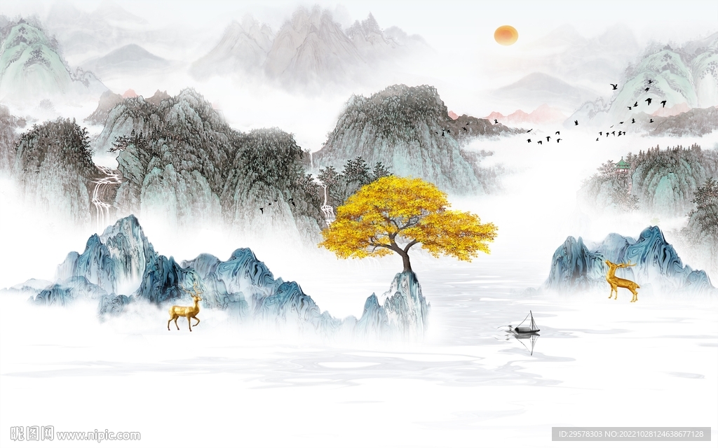 最新 意境中式山水 TIf分层