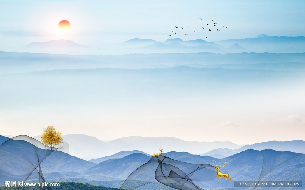 高端 意境中式山水 TIf分层