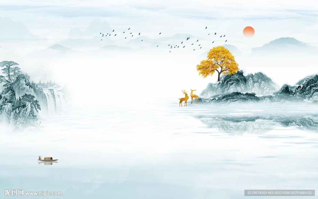 高档 意境中式山水 TIf分层