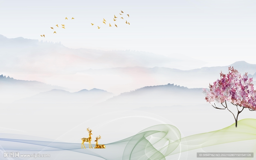 简约 新别墅山水画 tIf分层