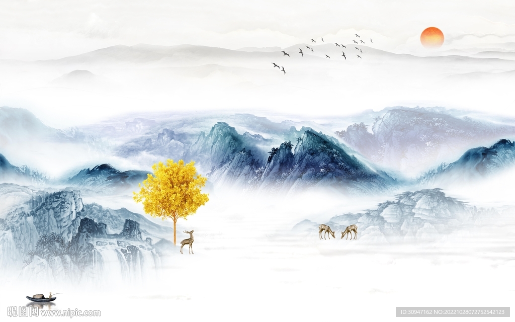 意境 新别墅山水画 tIf分层