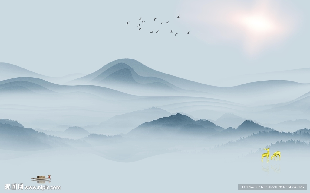 高档 新别墅山水画 tIf分层