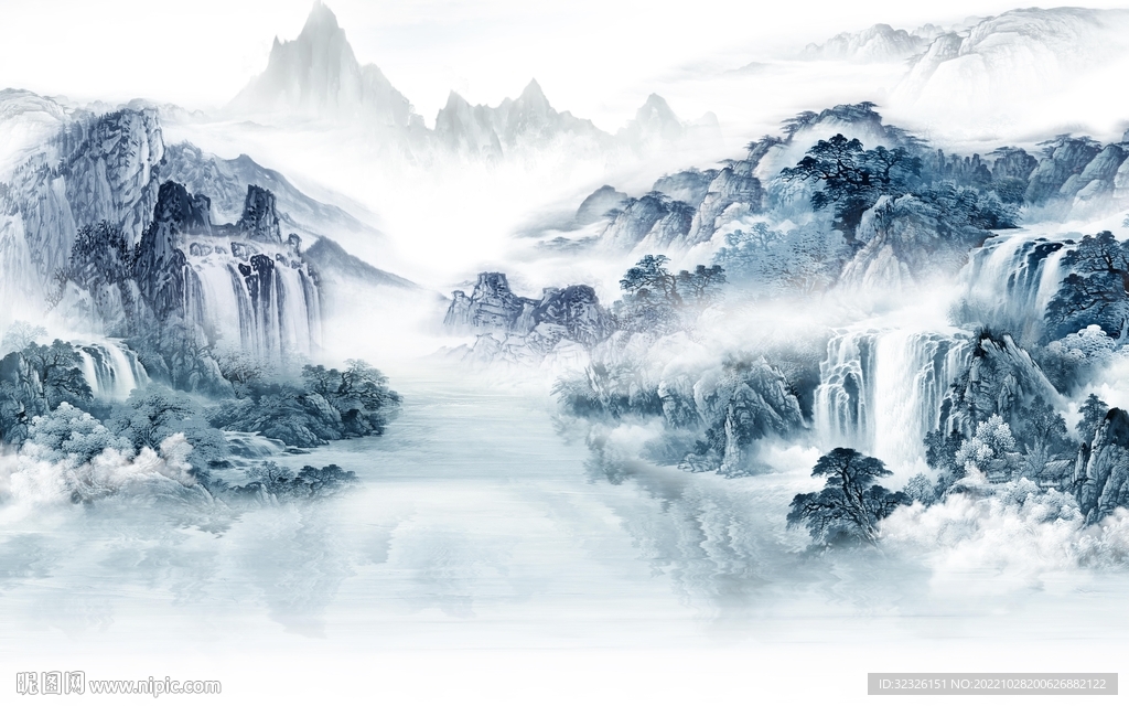 国画 中式风格山水 tif分层