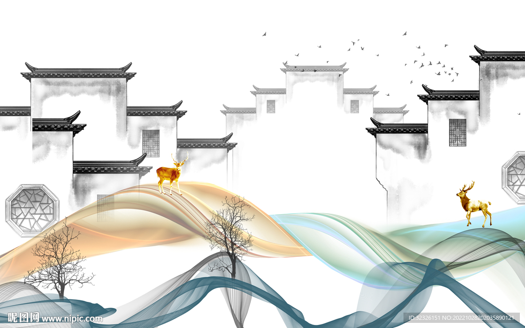 高清 中式风格画 tif分层画