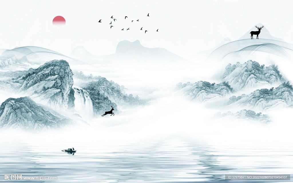 客厅 高端山水新画 tif分层