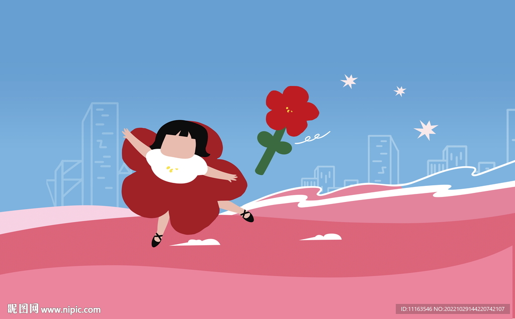 红花女孩卡通