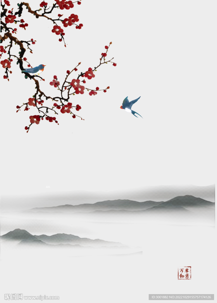 装饰画 水墨山水画 梅花