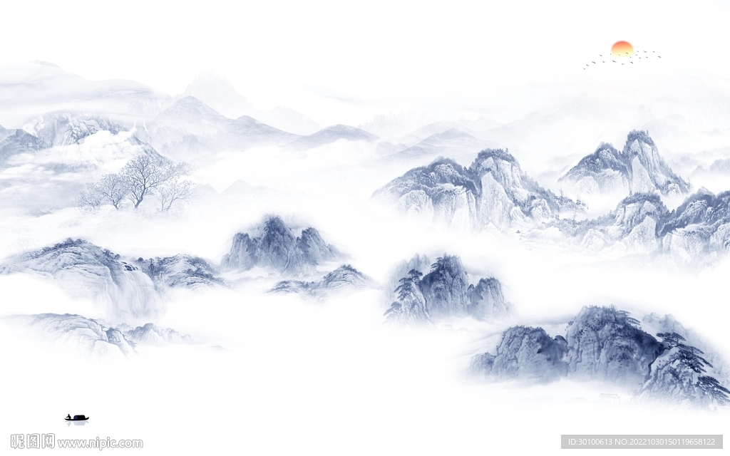 高清 新品山水墙画 Tif分层