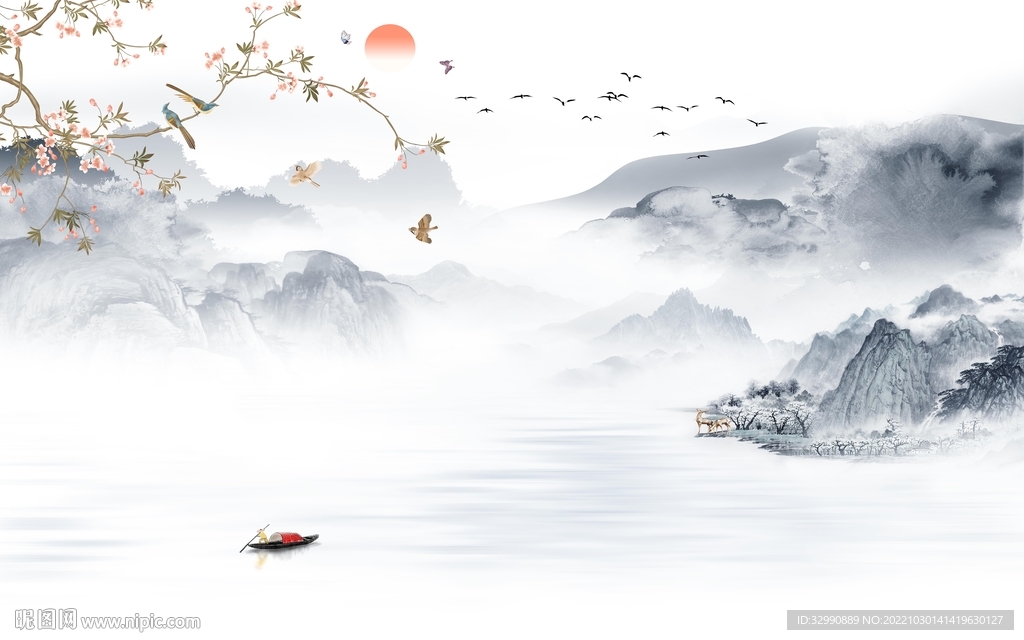 别墅 客厅山水背景 TIf分层