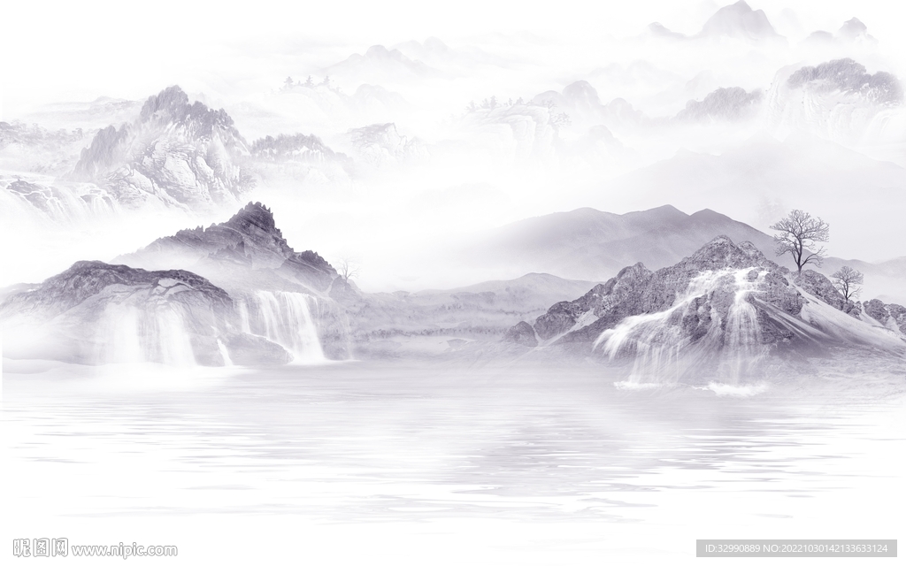 最新 客厅山水背景 TIf分层