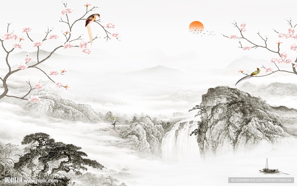 高清 客厅山水背景 TIf分层