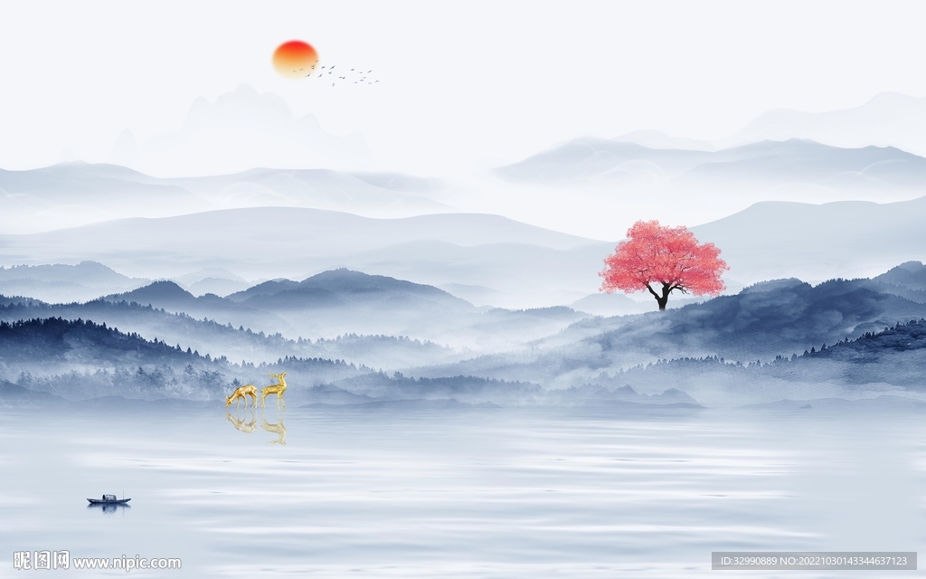 现代 客厅山水背景 TIf分层