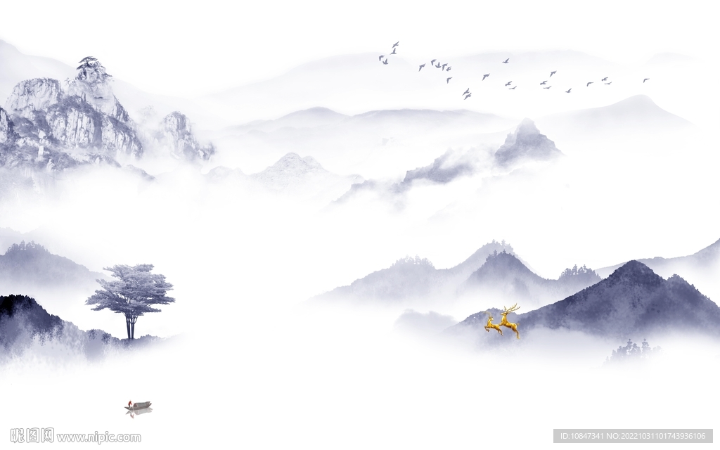 最新 中式画山水图 TIf分层