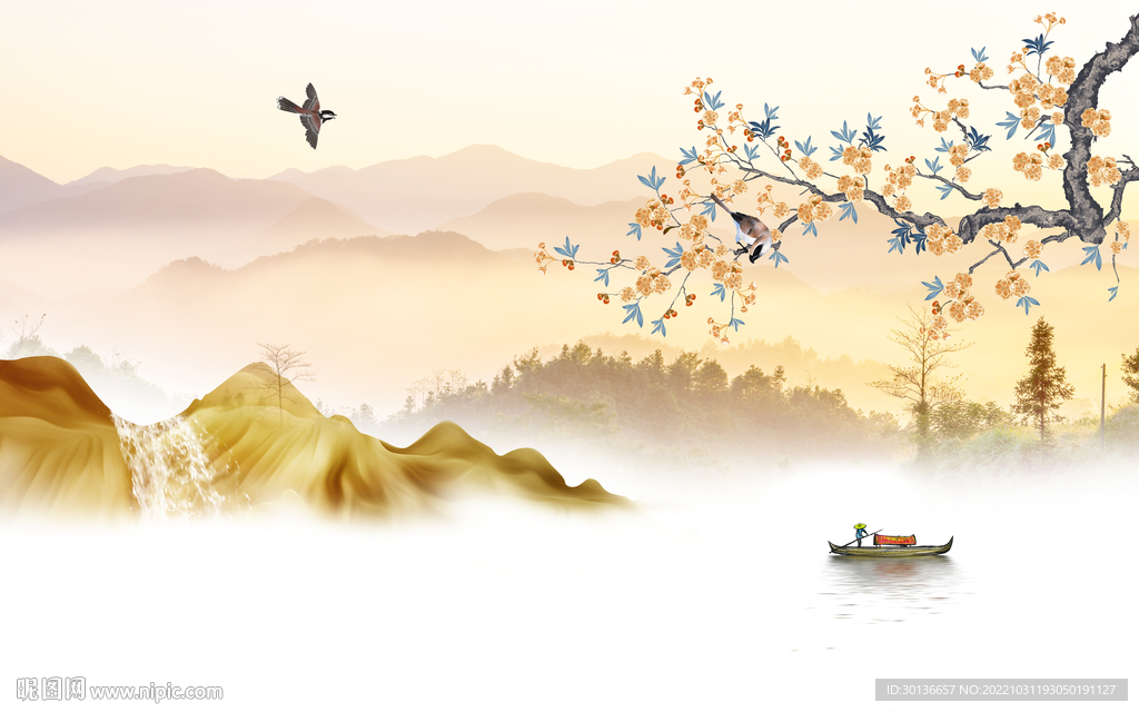 别墅 最新客厅山水 tif分层