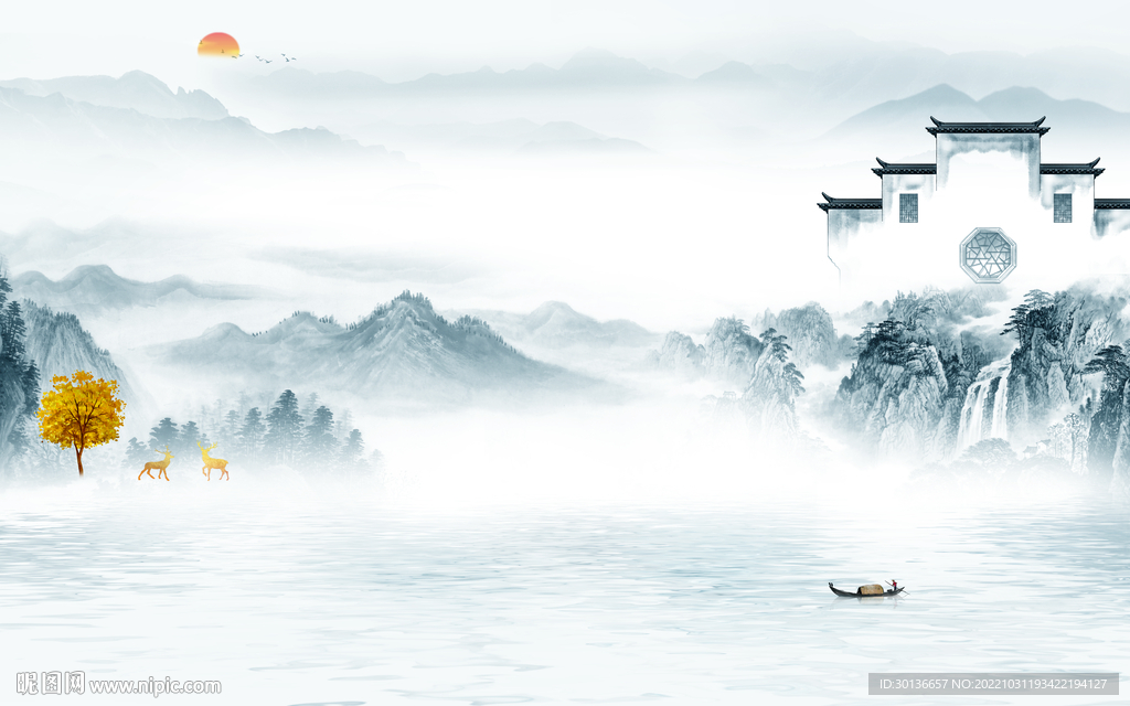 爆款 最新客厅山水 tif分层