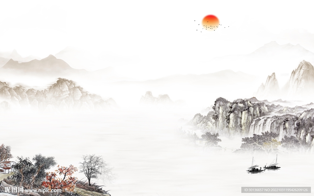 高端 最新客厅山水 tif分层