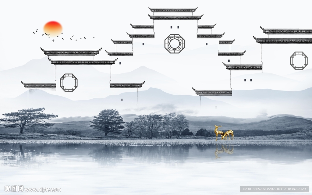 高档 最新客厅山水 tif分层