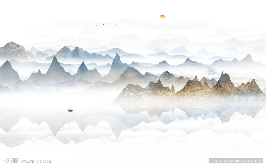 新中式水墨山水背景墙