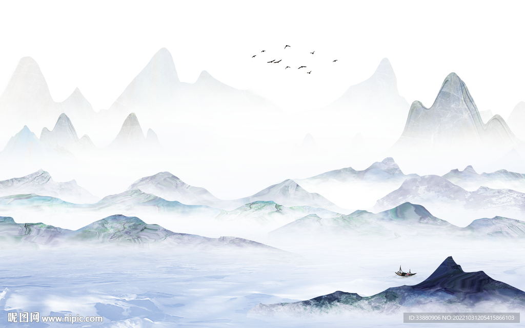 别墅 客厅山水墙画 Tif分层