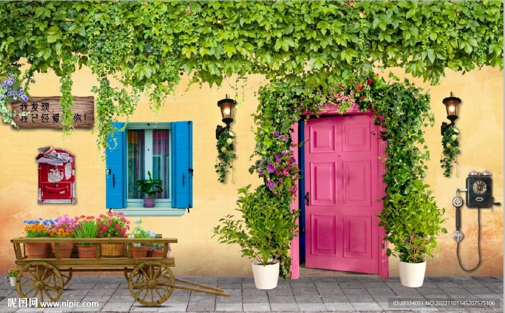 欧美田园风家居场景背景墙壁画