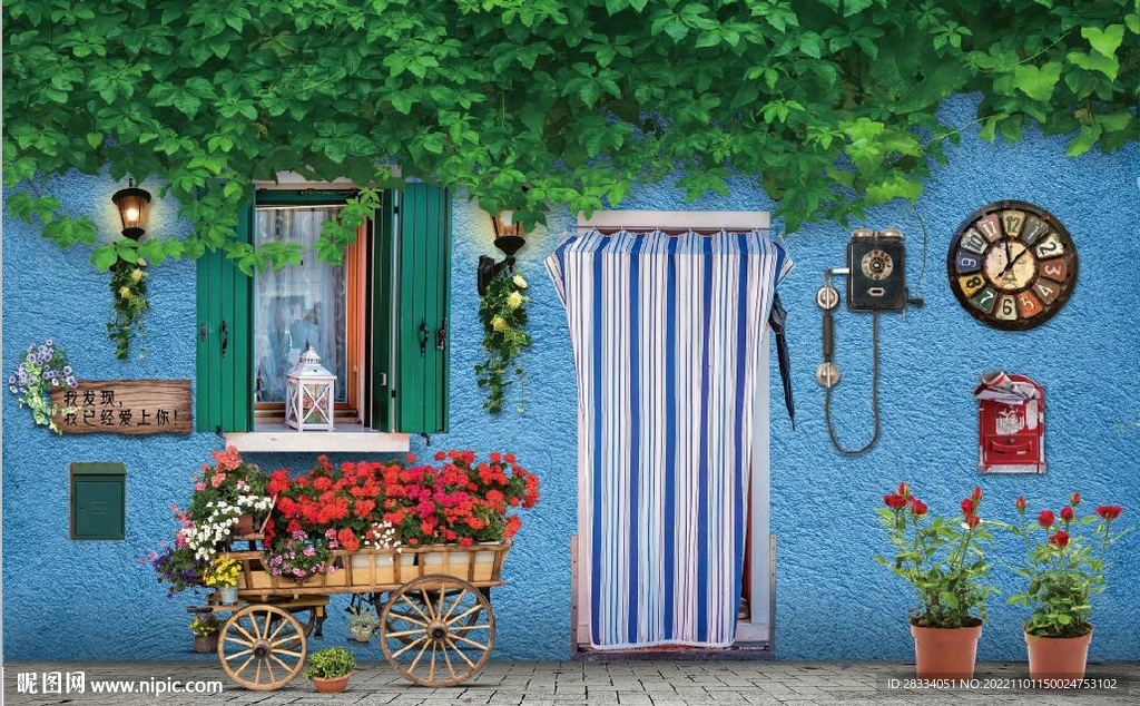 欧美田园风家居场景背景墙壁画