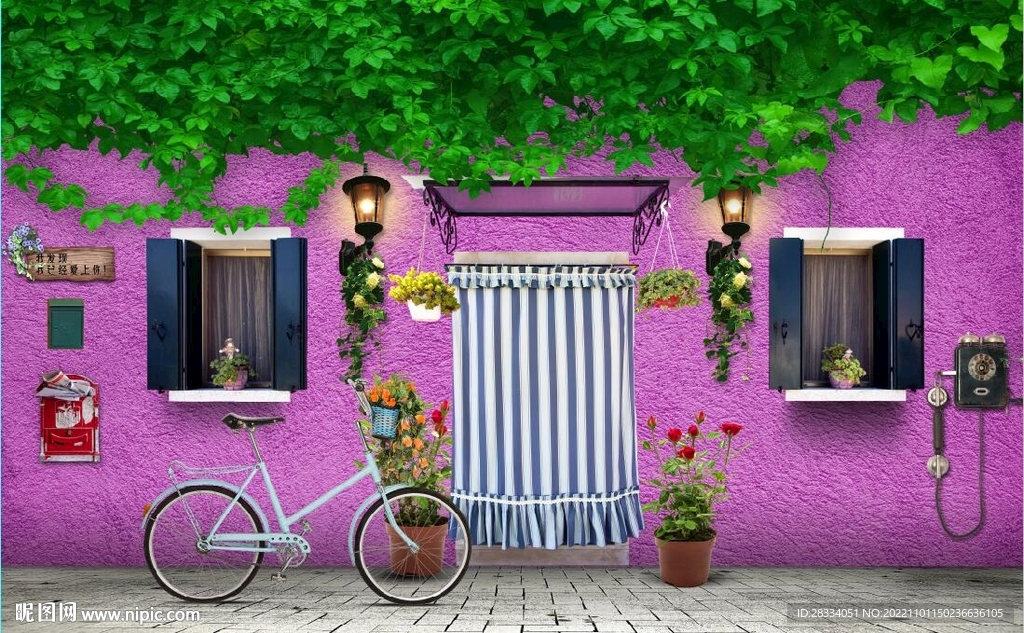 欧美田园风家居场景背景墙壁画