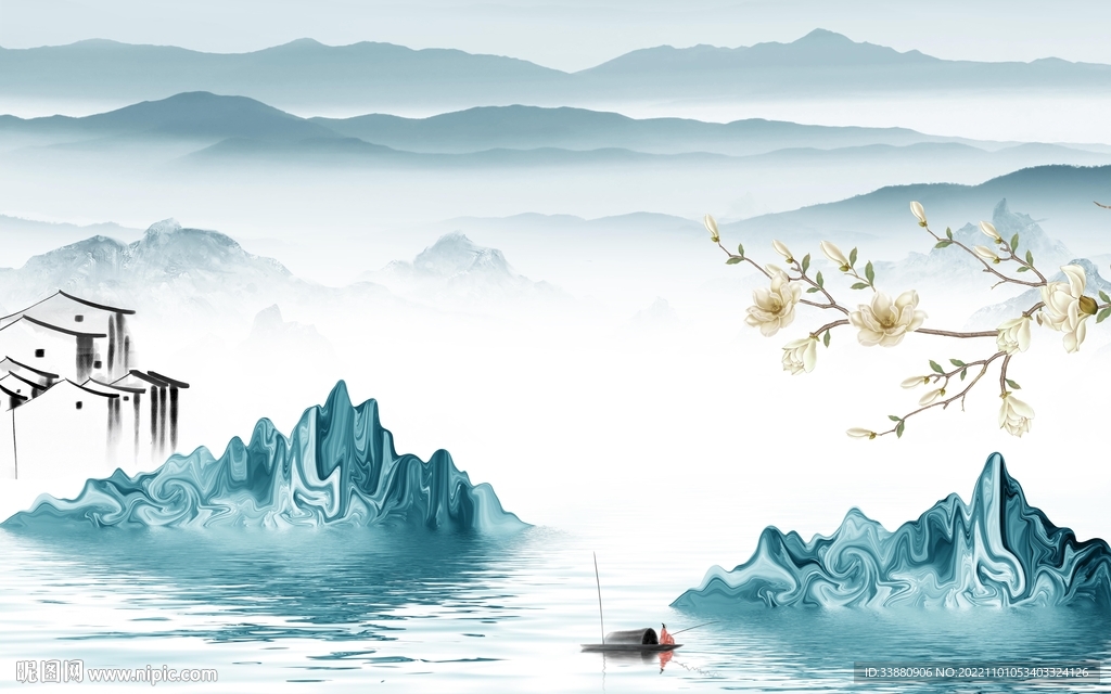 最新 客厅山水墙画 Tif分层