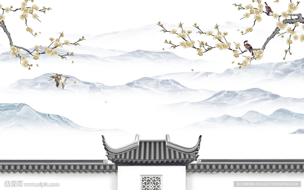 大气 客厅山水墙画 Tif分层