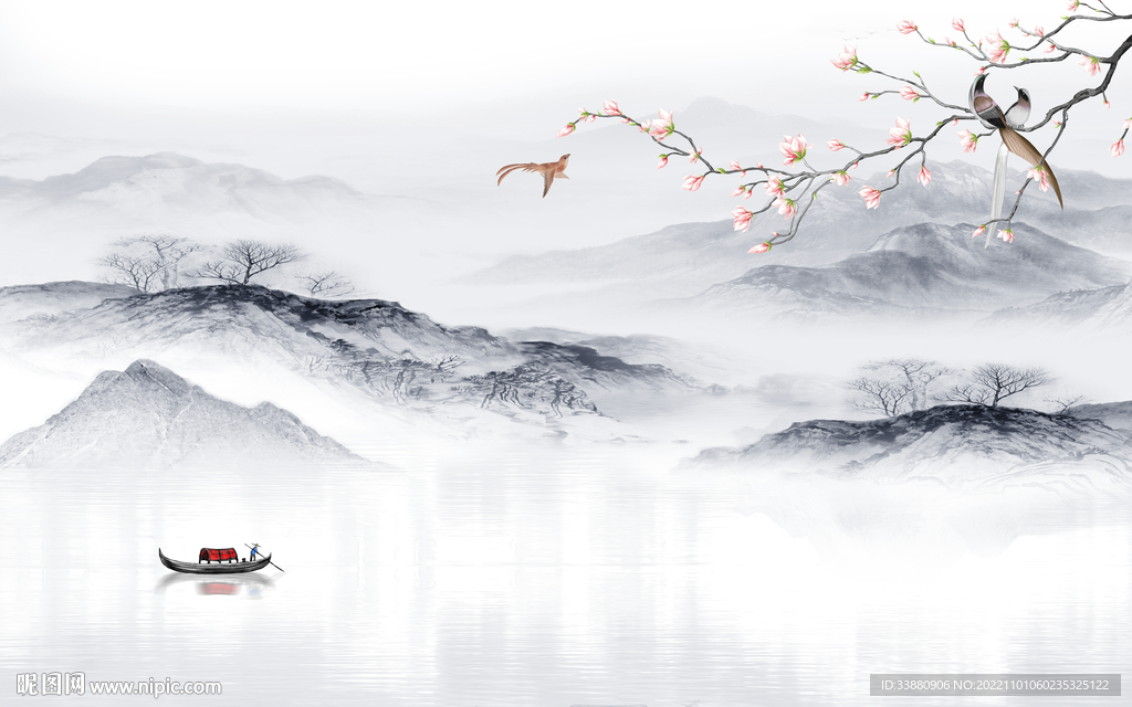 意境 客厅山水墙画 Tif分层