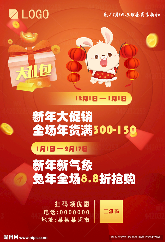 商场促销模板 2023兔年海报