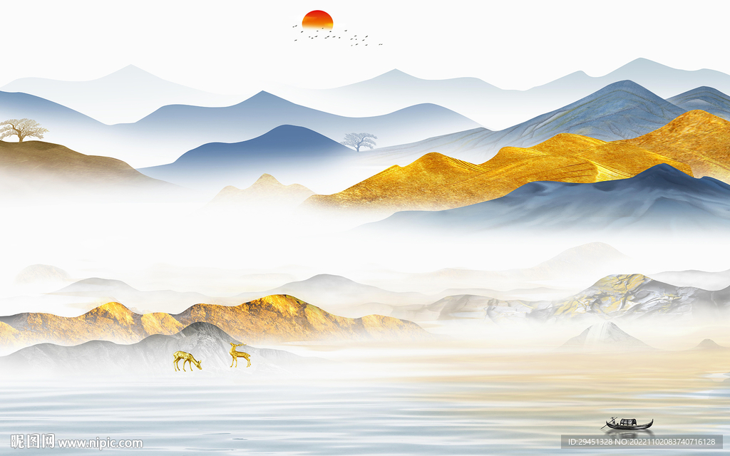 爆款 客厅新山水画 Tif分层