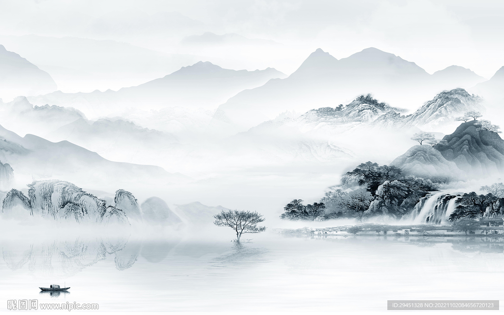 现代 客厅新山水画 Tif分层