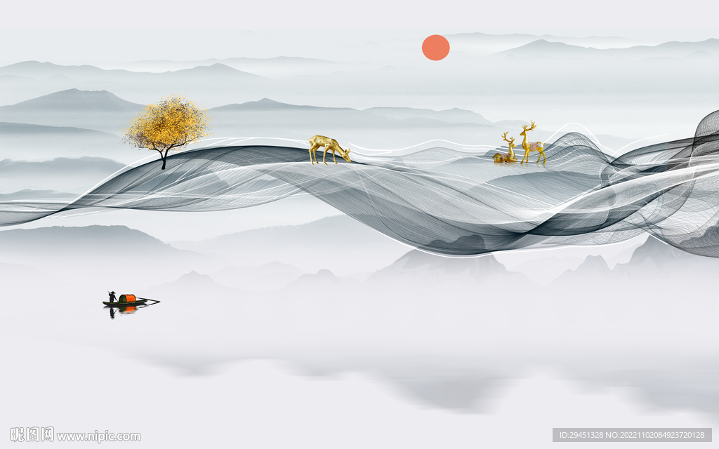 人气 客厅新山水画 Tif分层