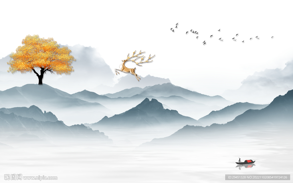 高档 客厅新山水画 Tif分层