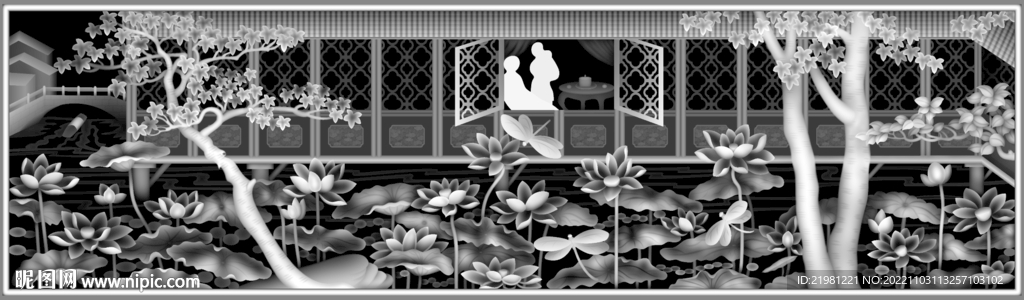 荷花灰度图图片