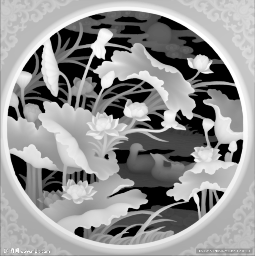 荷花灰度图图片