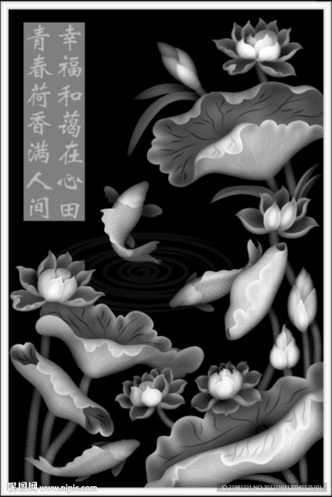 荷花灰度图图片