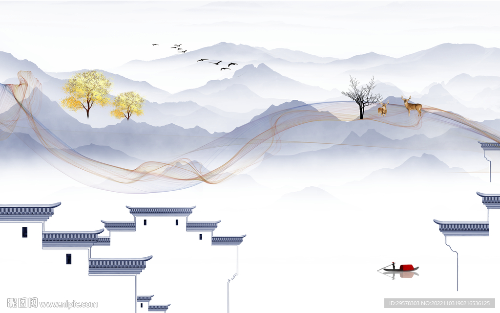 别墅 爆款中式山水 TIf分层