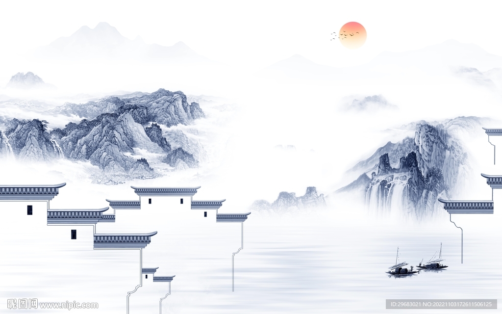 别墅 最新山水框画 TIF分层