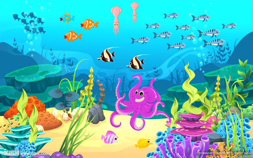 儿童房3D海底世界背景墙