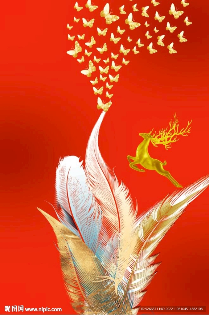 轻奢麋鹿羽毛抽象线条晶瓷装饰画