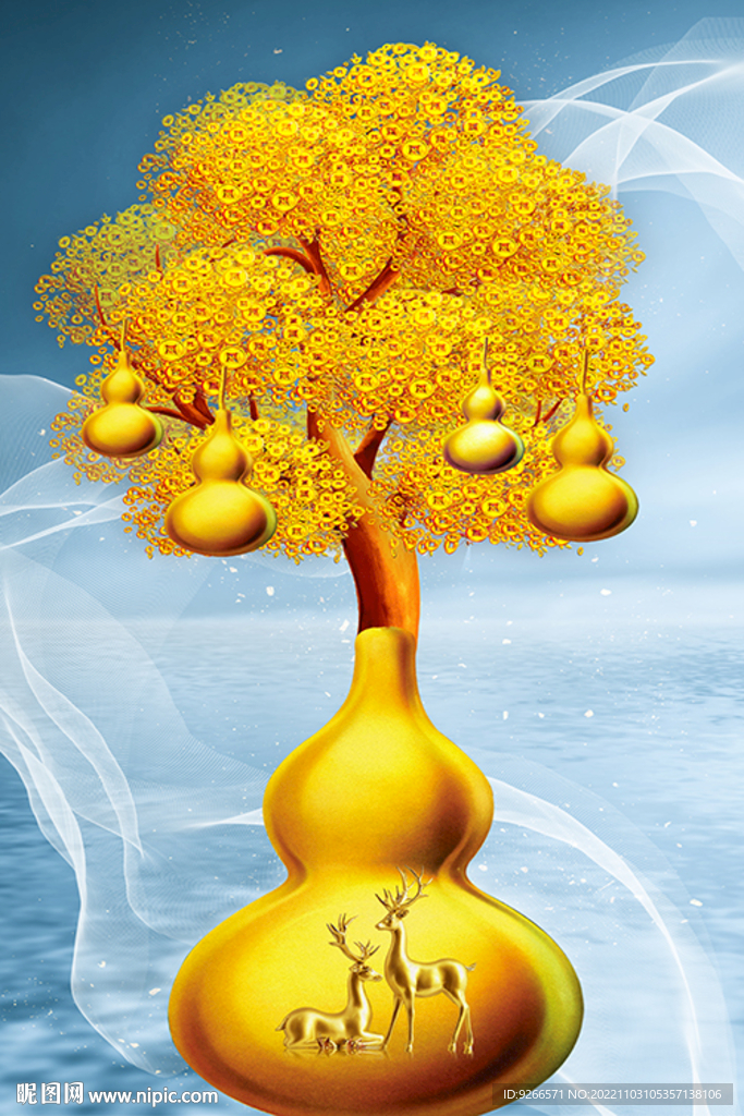 石来运转轻奢麋鹿葫芦装饰画