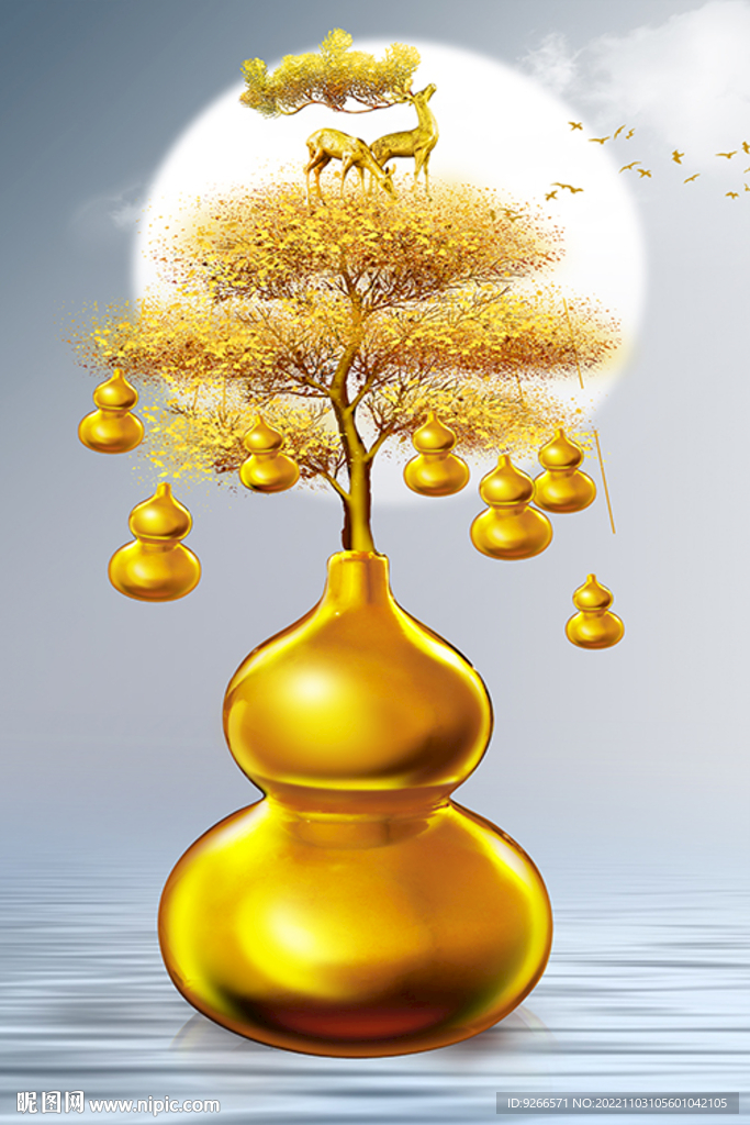 石来运转轻奢麋鹿葫芦装饰画