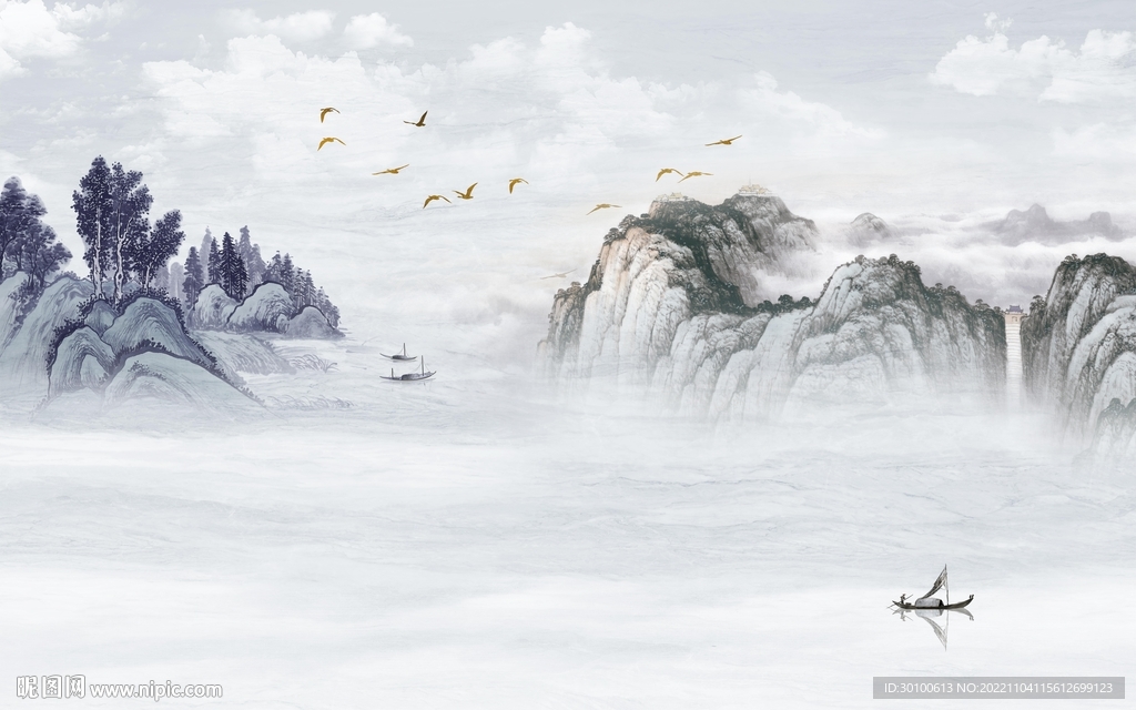 极简 高端客厅山水 Tif分层