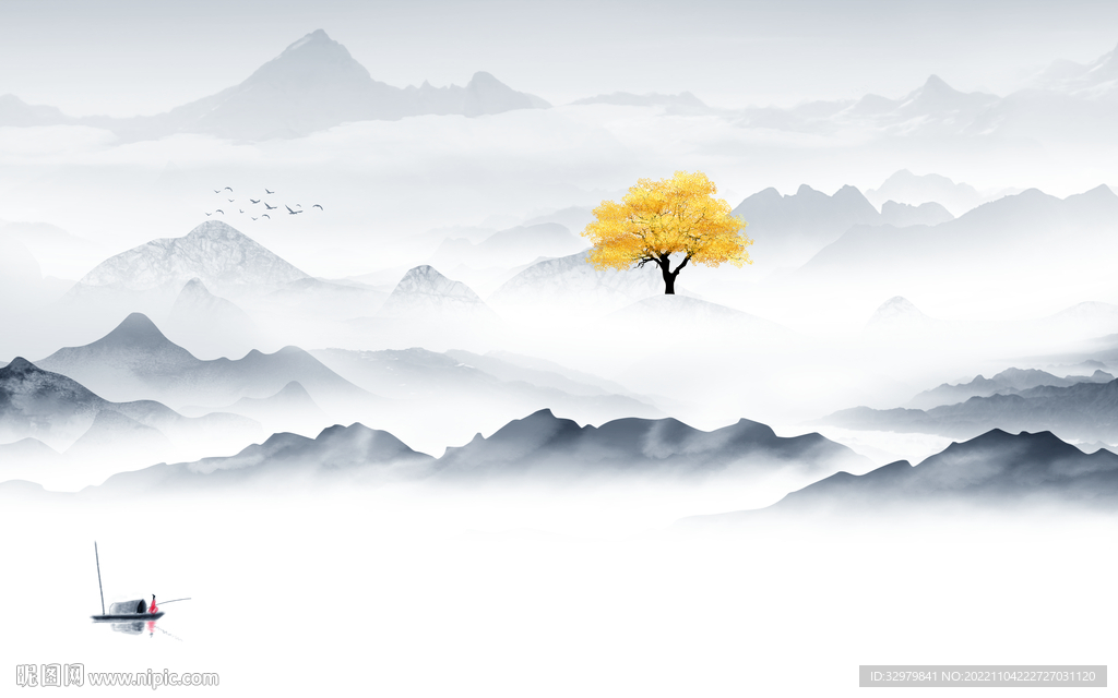 爆款 高雅现代山水 tif分层