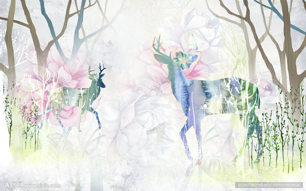 高档 电视背景墙画 TIF分层