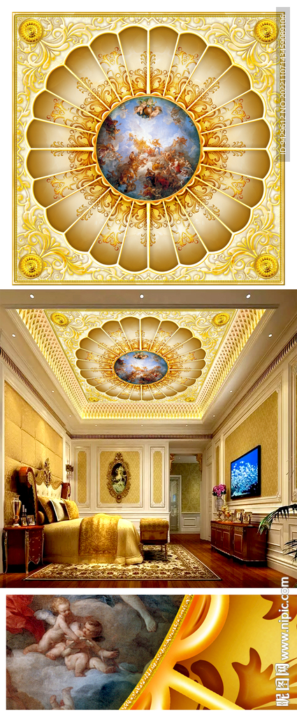 神的福报仙女大型黄金天顶壁画